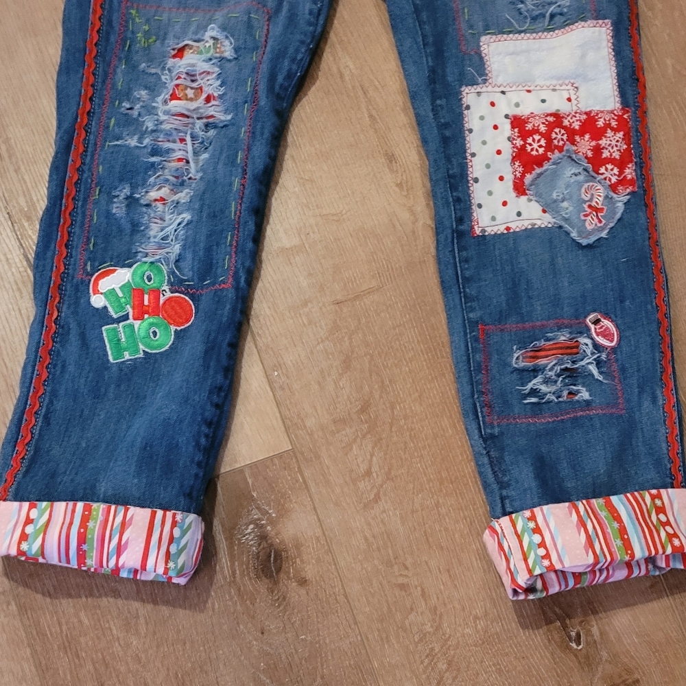 Gap Upcycled Custom Holiday Patchwork Overalls Xs… - image 8